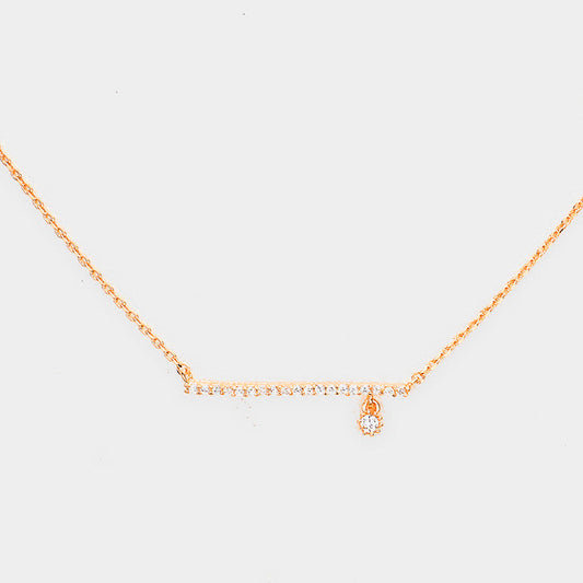 Madeline Love Clear, Rose Gold Cubic Zirconia Bar Dangle Pendant Necklace - Jewelry