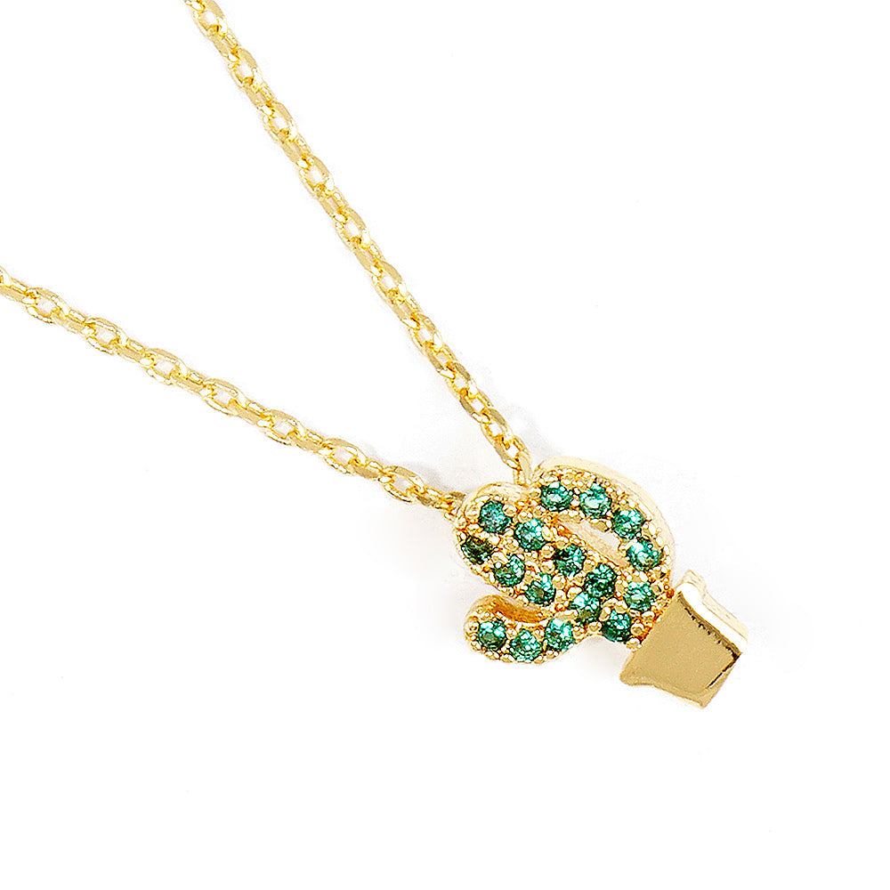 Madeline Love Gold, Peridot Gold Dipped CZ Stone Paved Cactus Pendant Necklace - Necklaces