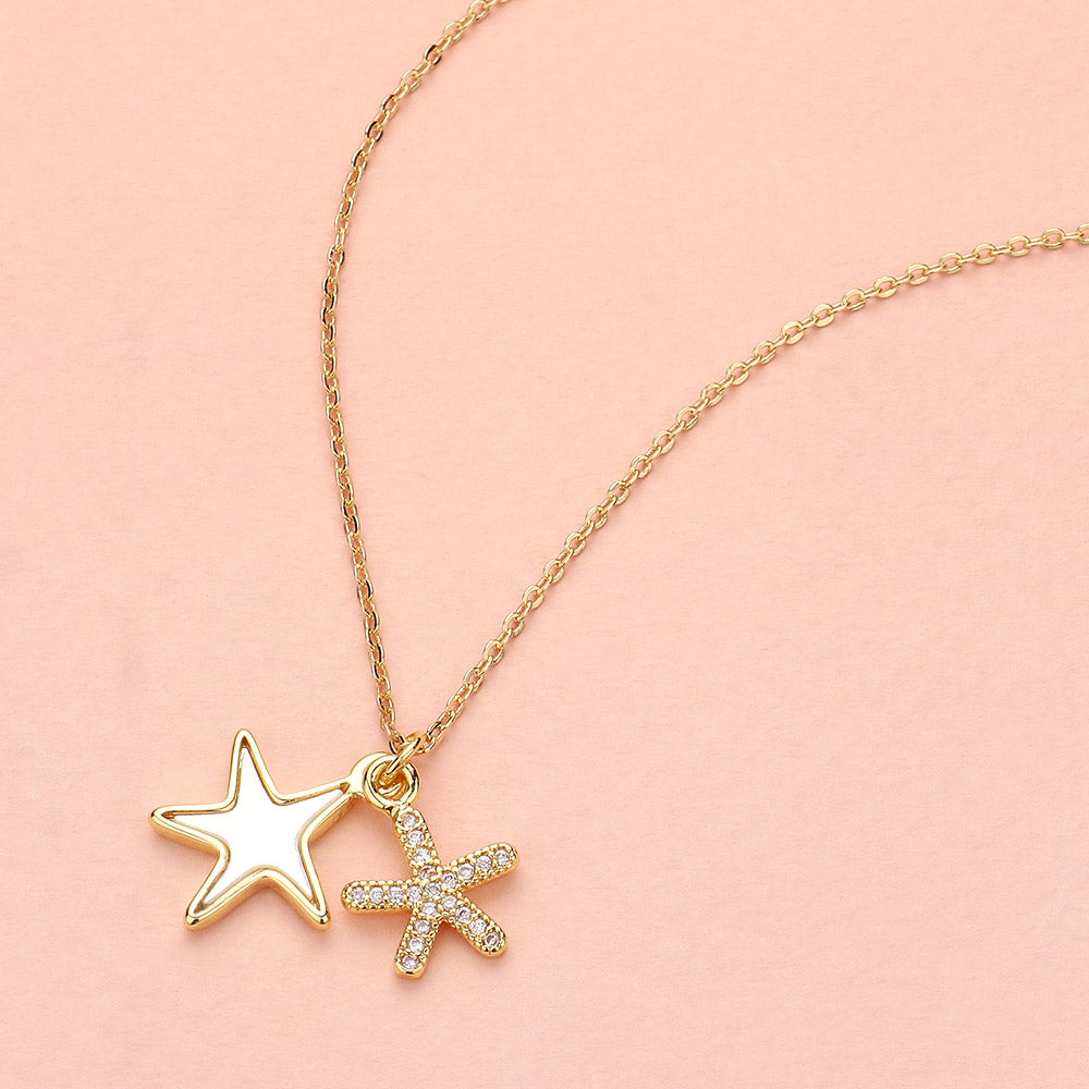 Gold Double Starfish Pendant Necklace