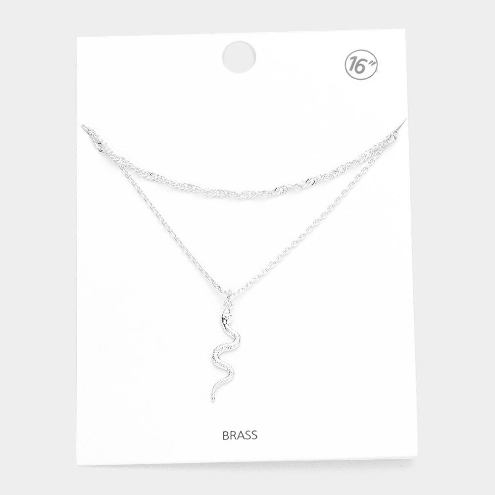 Madeline Love Rhodium Brass Metal Snake Pendant Double Layered Necklace - Necklaces