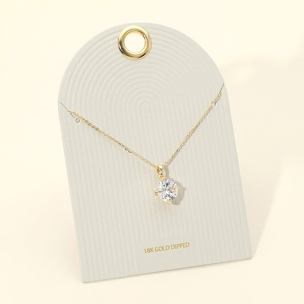 Madeline Love Clear, Gold 18K Gold Dipped Classic Solitaire Pendant Necklace