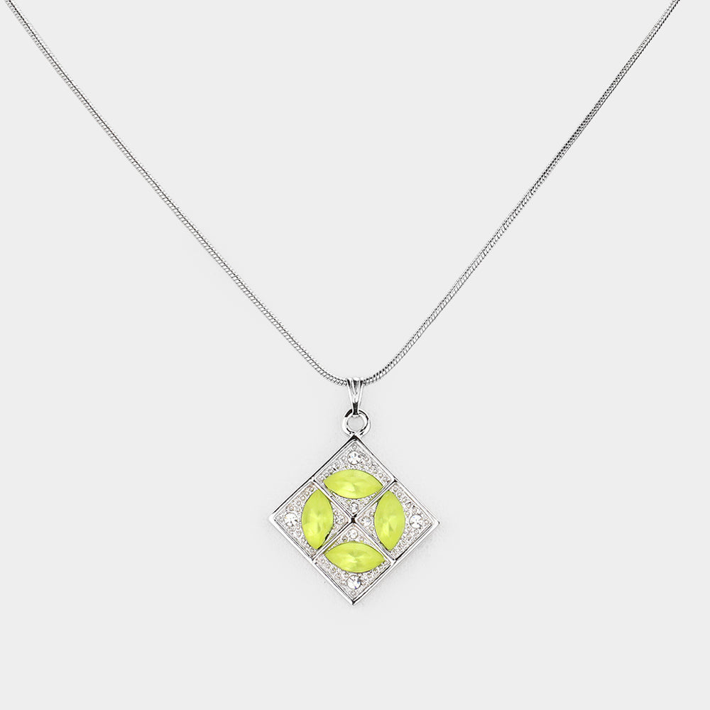 Madeline Love Rhodium Rhinestone Square Pendant Necklace - Necklaces