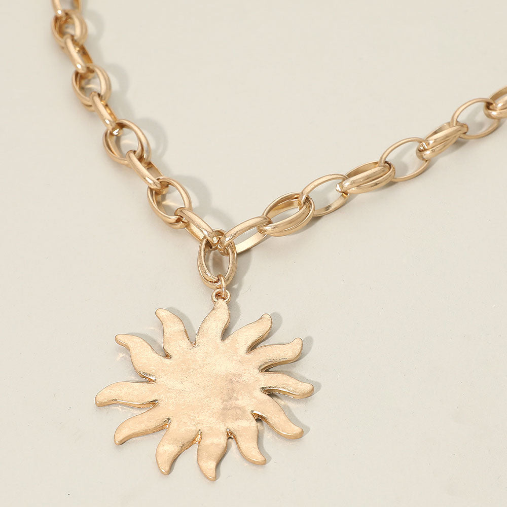 Madeline Love Worn Gold Brushed Metal Sunburst Pendant Chunky Chain Necklace - Necklaces