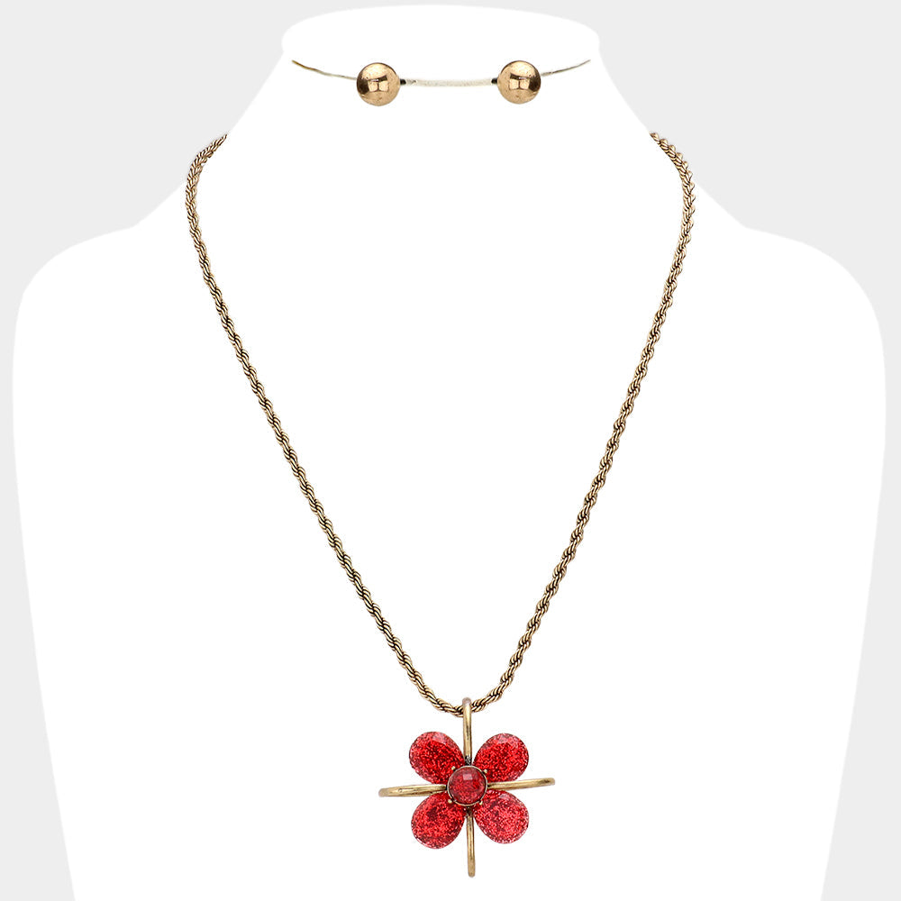 Madeline Love Red Flower Pendant Necklace - Necklaces