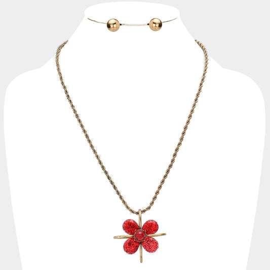 Madeline Love Red Flower Pendant Necklace - Necklaces