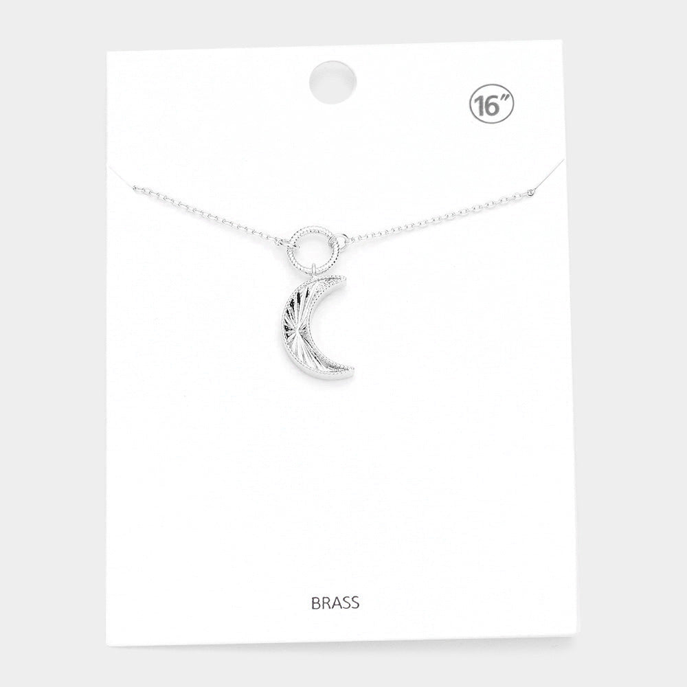 Madeline Love Rhodium Brass Open Metal Circle Crescent Moon Link Pendant Necklace - Necklaces