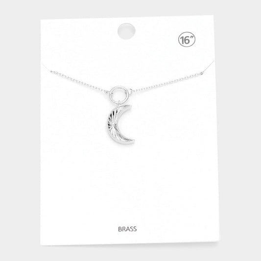 Madeline Love Rhodium Brass Open Metal Circle Crescent Moon Link Pendant Necklace - Necklaces