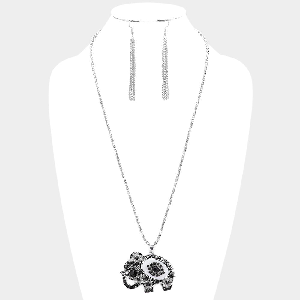 Madeline Love Black Stone Embellished Elephant Pendant Necklace - Necklaces