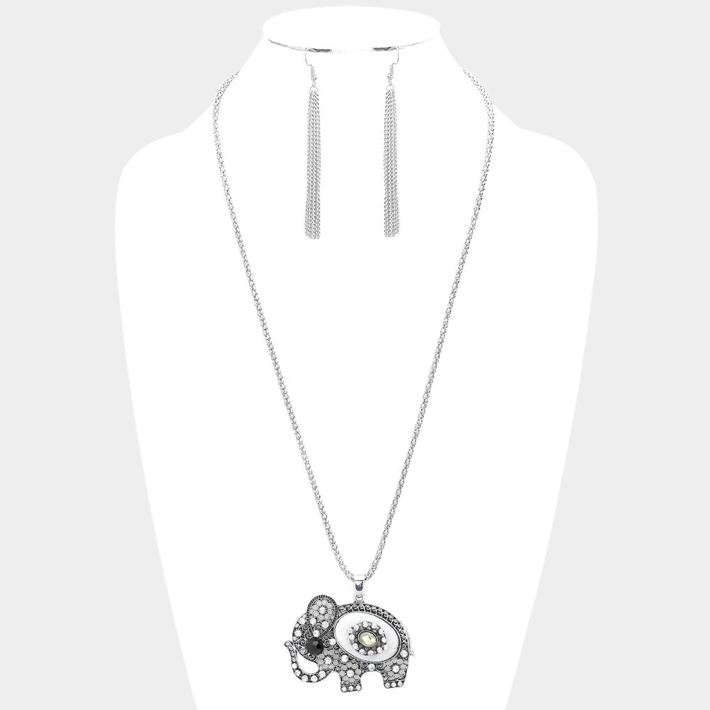 Madeline Love White Stone Embellished Elephant Pendant Necklace - Necklaces