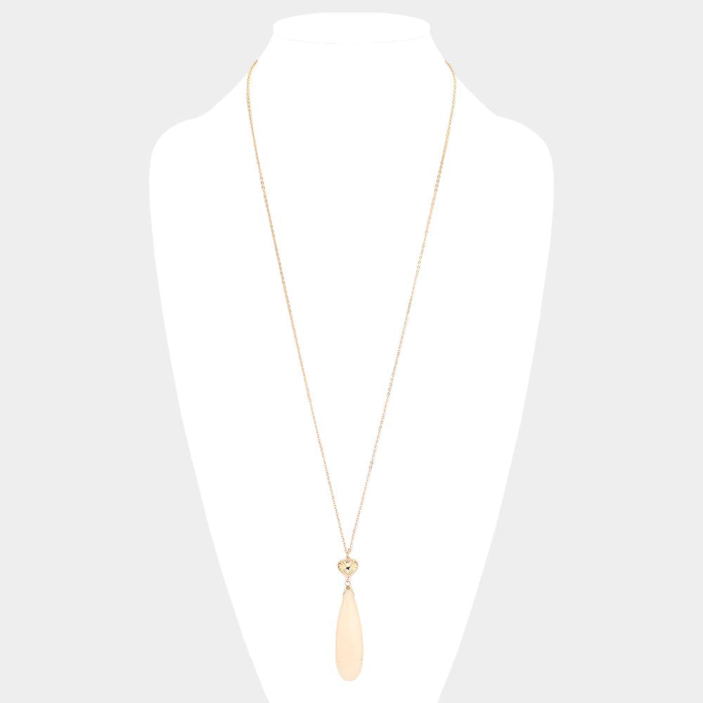 Metal Heart Teardrop Natural Stone Link Pendant Long Necklace