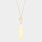 Metal Heart Teardrop Natural Stone Link Pendant Long Necklace - Ivory - Necklaces
