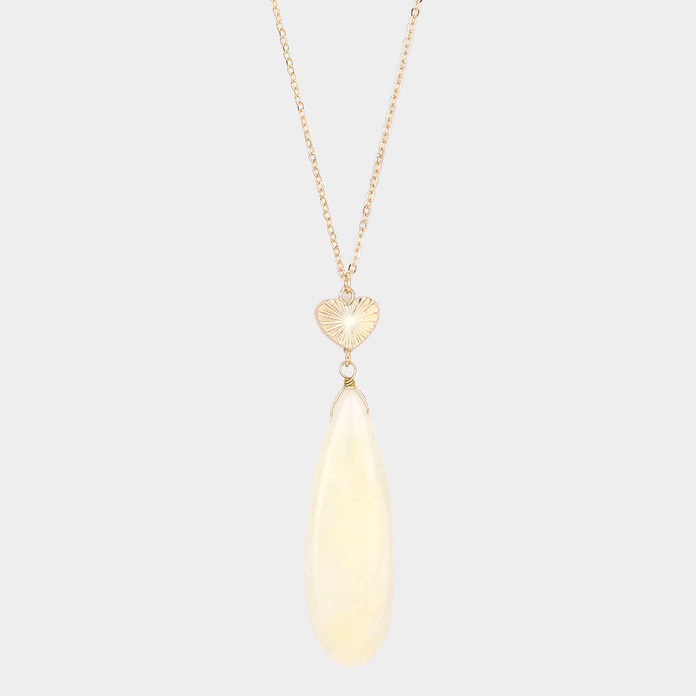 Metal Heart Teardrop Natural Stone Link Pendant Long Necklace