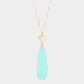 Metal Heart Teardrop Natural Stone Link Pendant Long Necklace - Light Blue - Necklaces