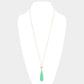 Metal Heart Teardrop Natural Stone Link Pendant Long Necklace - Necklaces