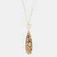 Metal Heart Teardrop Natural Stone Link Pendant Long Necklace - Brown - Necklaces