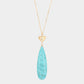 Metal Heart Teardrop Natural Stone Link Pendant Long Necklace - Turquoise - Necklaces