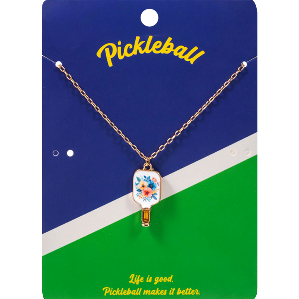 Madeline Love Multi, White Floral Pickleball Paddle Pendant Necklace - Sports & Events