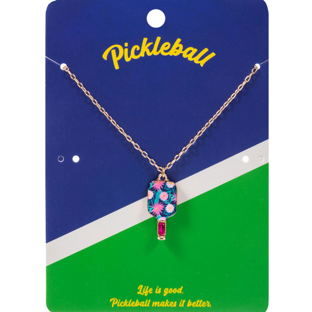 Madeline Love Navy Floral Pickleball Paddle Pendant Necklace - Sports & Events
