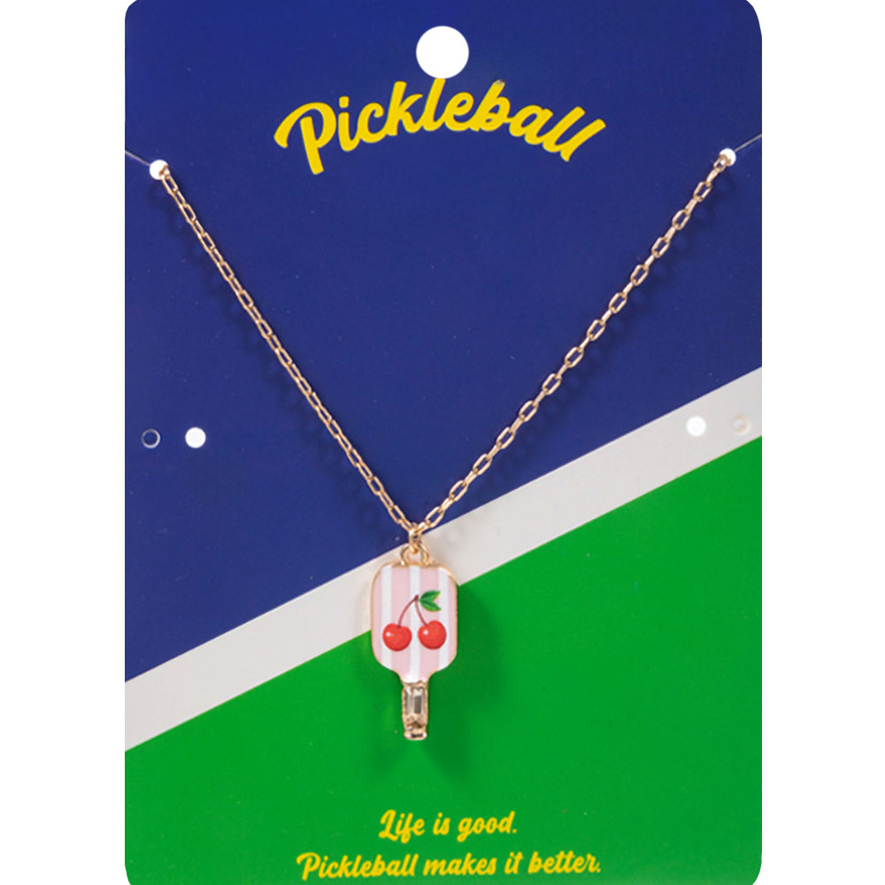 Madeline Love Pink, Red Cherry Pickleball Paddle Pendant Necklace - Sports & Events