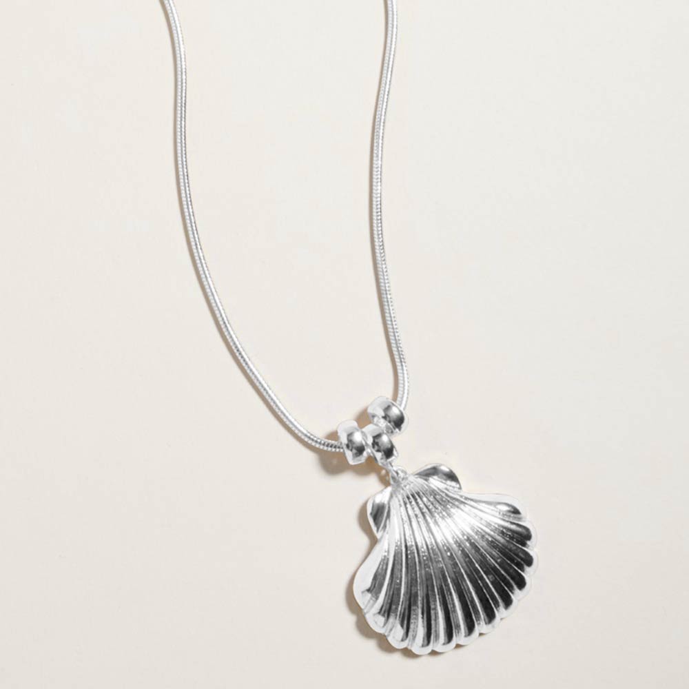 Madeline Love Rhodium Metal Scallop Shell Pendant Necklace - Necklaces