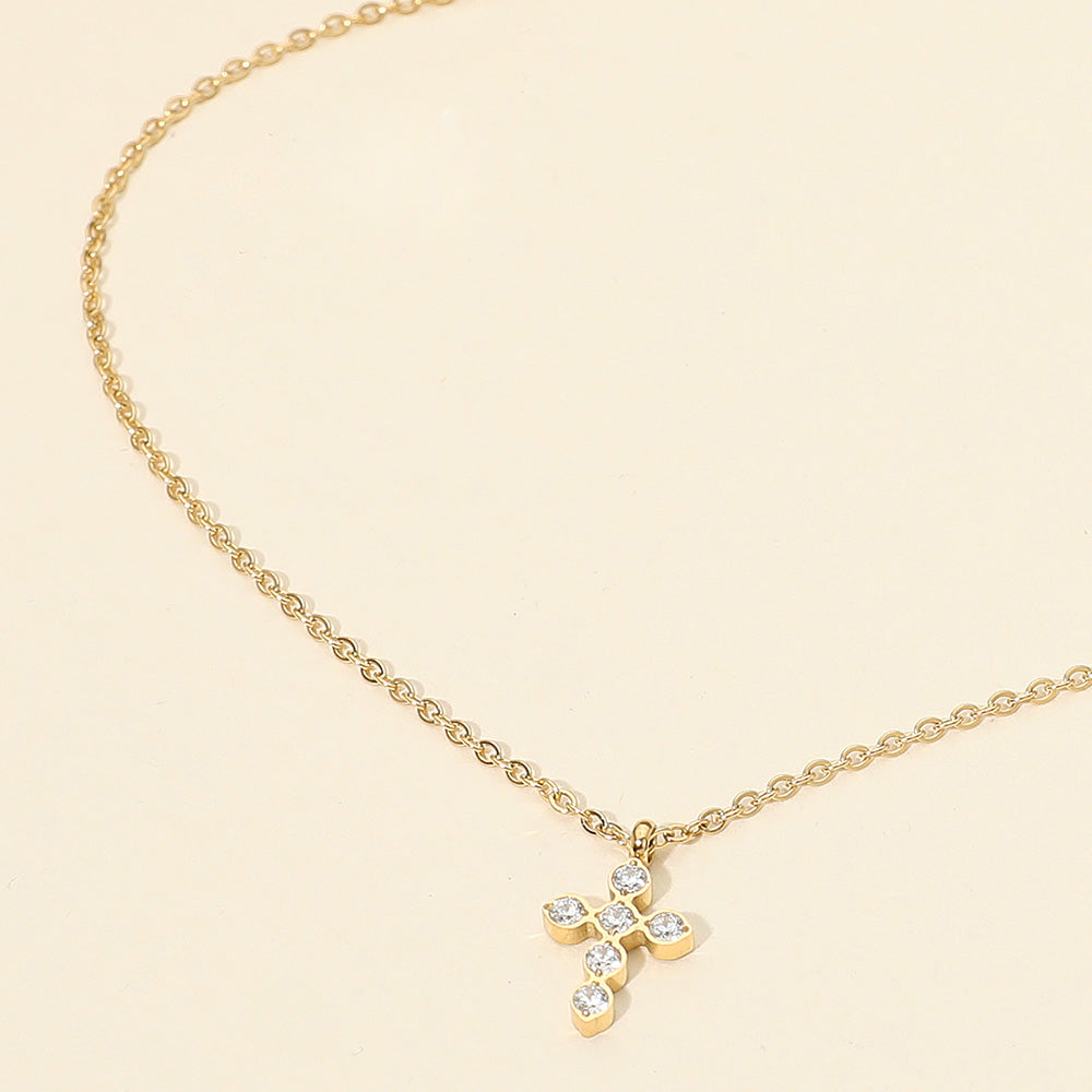 Madeline Love Gold Stainless Steel Dainty Sparkling Cross Pendant Necklace