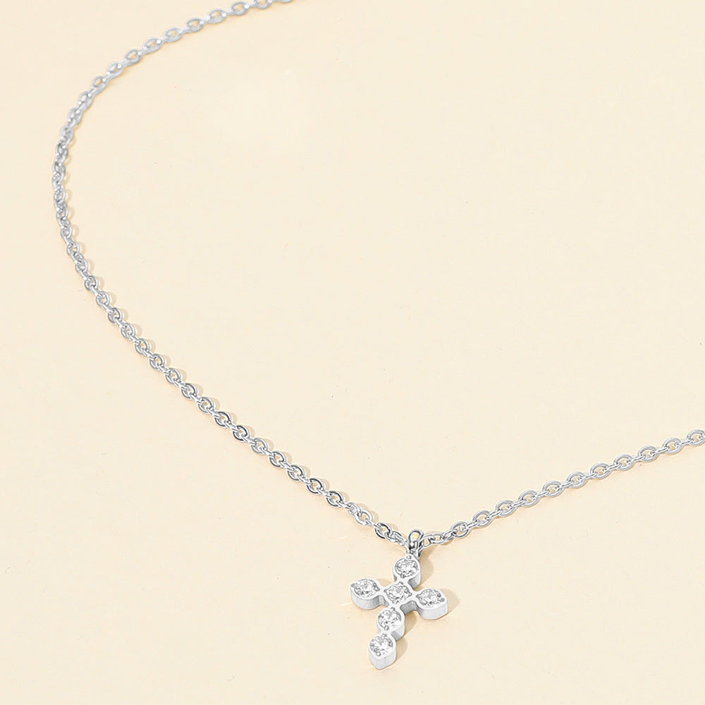 Madeline Love Rhodium Stainless Steel Dainty Sparkling Cross Pendant Necklace