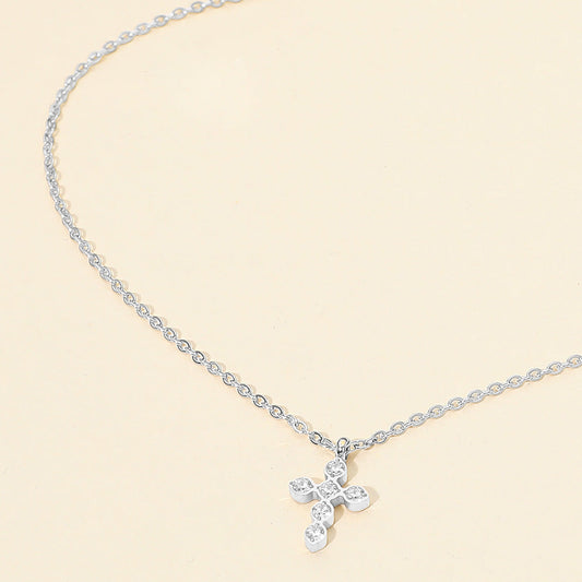 Madeline Love Rhodium Stainless Steel Dainty Sparkling Cross Pendant Necklace
