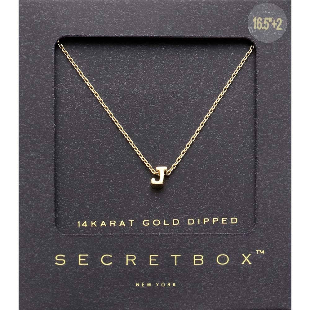 Madeline Love ~J~ -J- SECRET BOX_14K Gold Dipped Initial Monogram Pendant Necklace - Necklaces