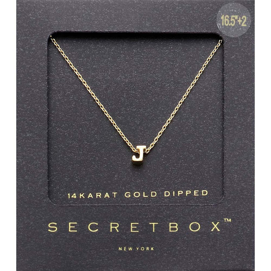 Madeline Love ~J~ -J- SECRET BOX_14K Gold Dipped Initial Monogram Pendant Necklace - Necklaces