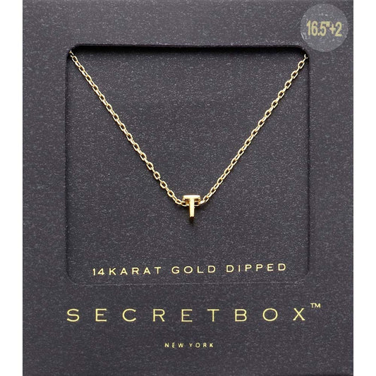 Gold -T- Secret Box _ 14K Gold Dipped Initial Monogram Pendant Necklace