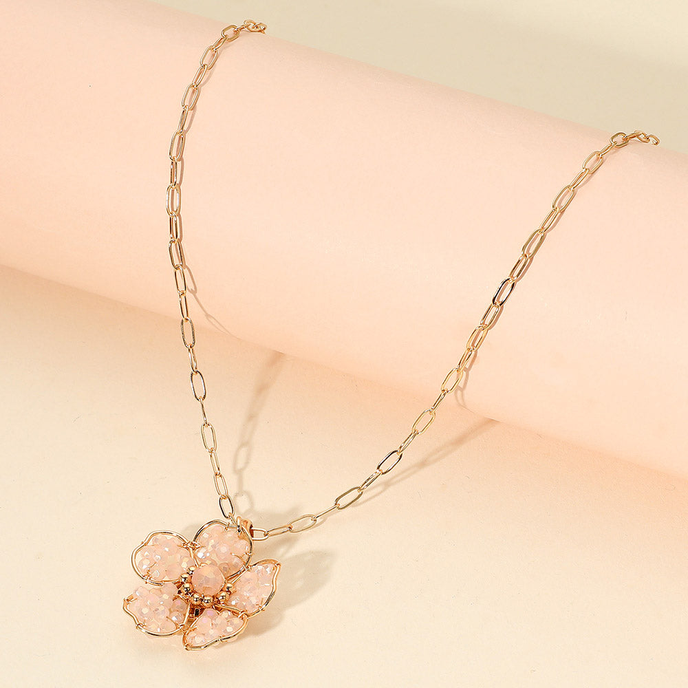 Madeline Love Dust Pink Beaded Flower Pendant Paperclip Chain Necklace - Jewelry