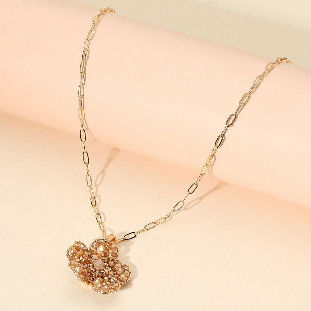 Madeline Love Brown Beaded Flower Pendant Paperclip Chain Necklace - Jewelry