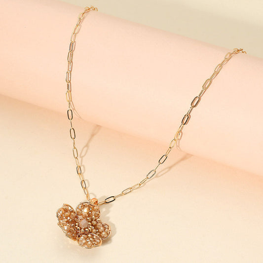 Madeline Love Brown Beaded Flower Pendant Paperclip Chain Necklace - Jewelry