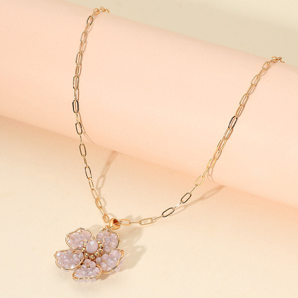 Madeline Love Lavender Beaded Flower Pendant Paperclip Chain Necklace - Jewelry
