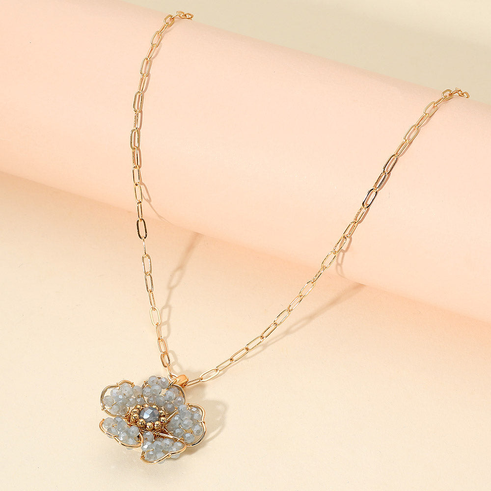 Madeline Love Light Blue Beaded Flower Pendant Paperclip Chain Necklace - Jewelry