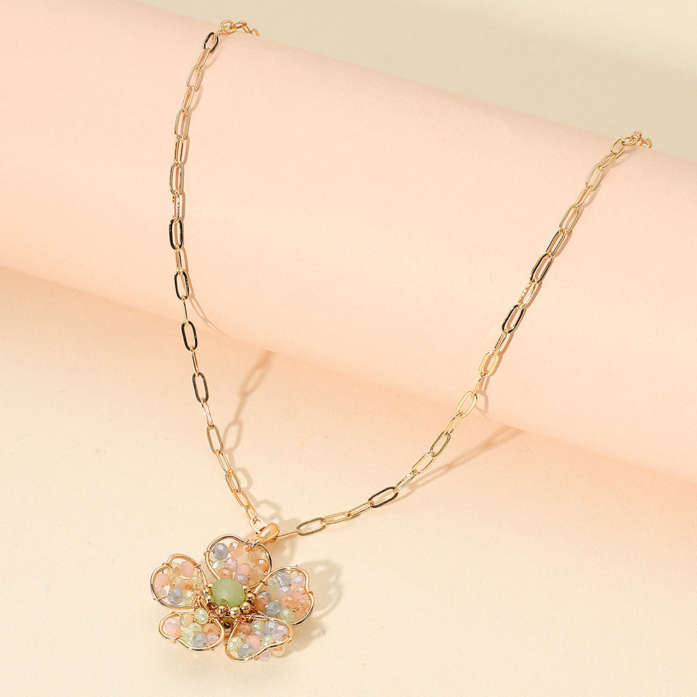 Madeline Love Light, Multi Beaded Flower Pendant Paperclip Chain Necklace - Jewelry