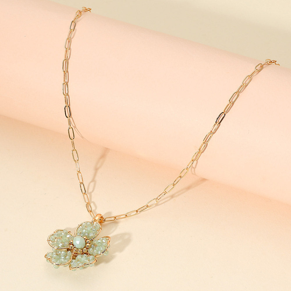 Madeline Love Mint Beaded Flower Pendant Paperclip Chain Necklace - Jewelry