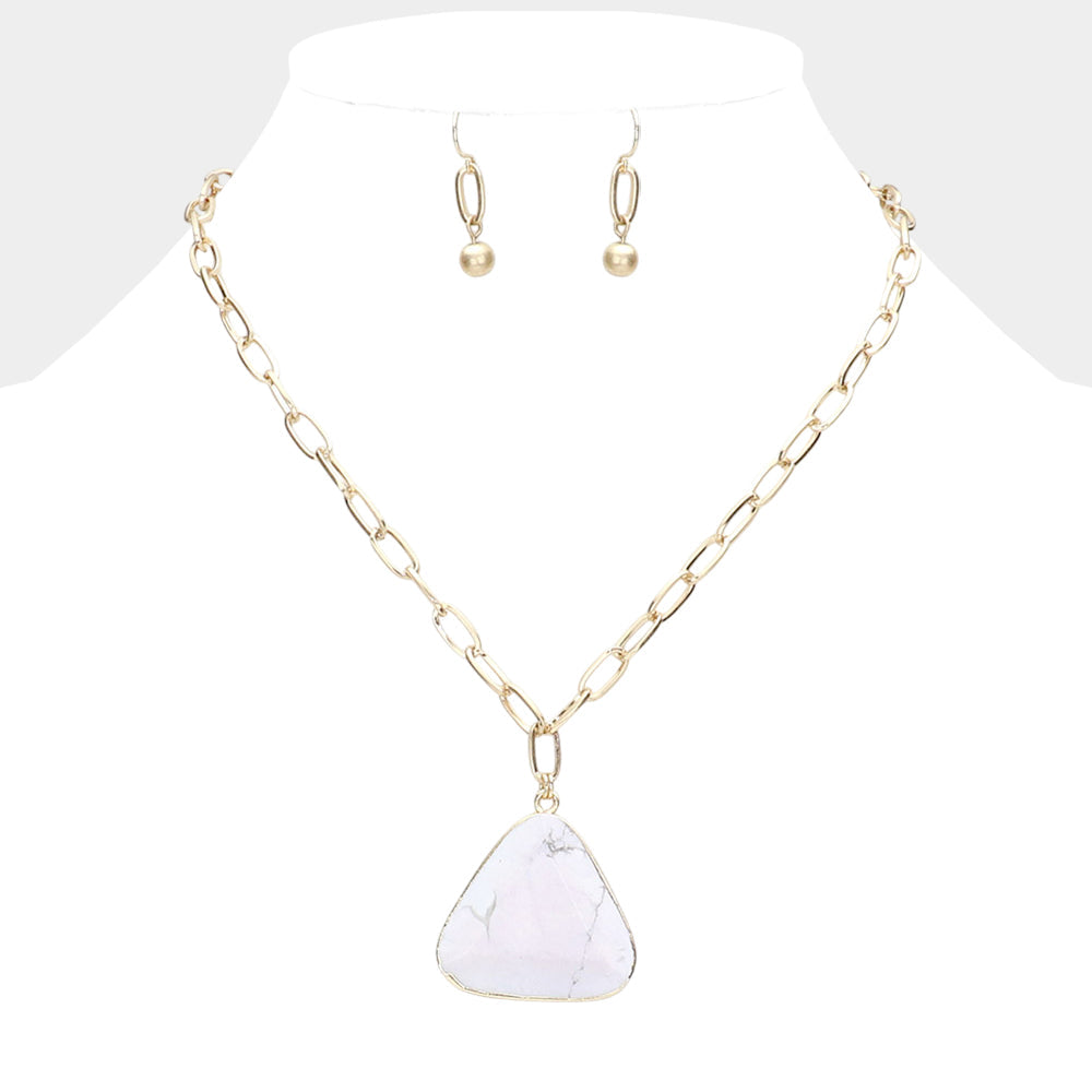 Madeline Love Howlite Triangle Natural Stone Pendant Necklace - Necklaces