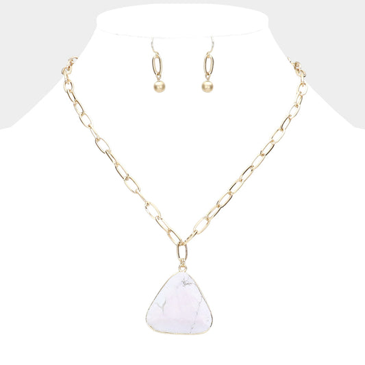 Madeline Love Howlite Triangle Natural Stone Pendant Necklace - Necklaces