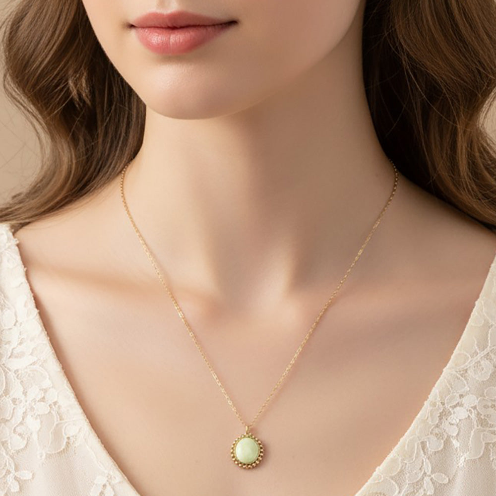 Madeline Love Yellow Stainless Steel Beaded Trim Oval Stone Pendant Necklace