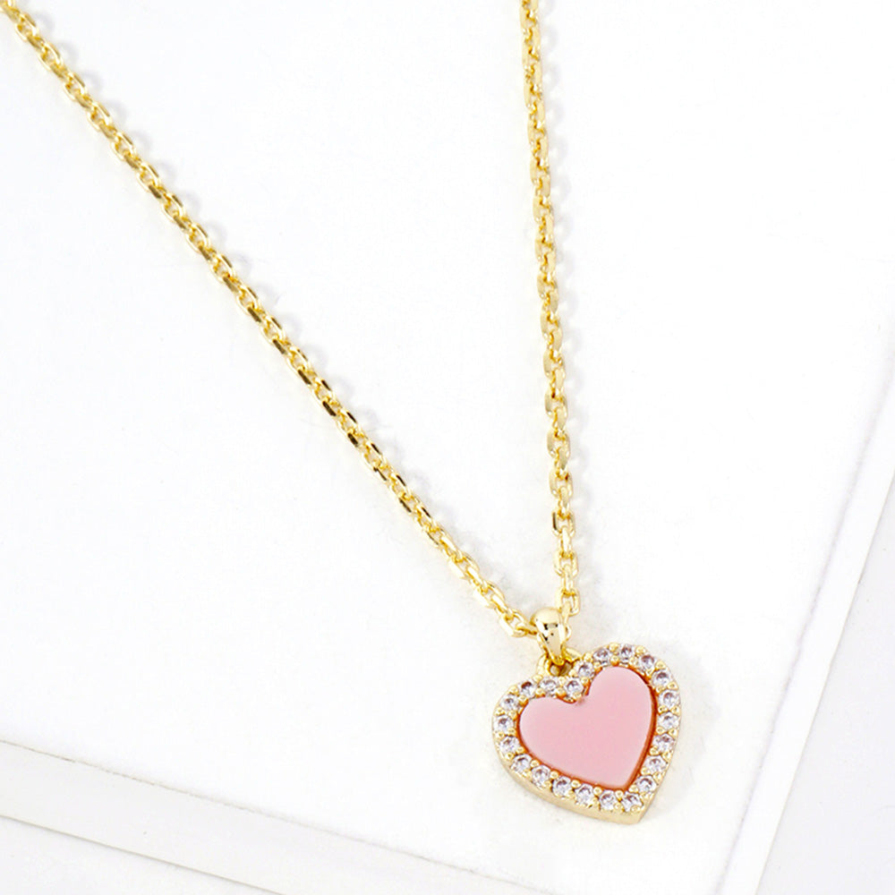 Madeline Love Gold, Pink Gold Dipped CZ Stone Paved Rim Heart Pendant Necklace - Jewelry