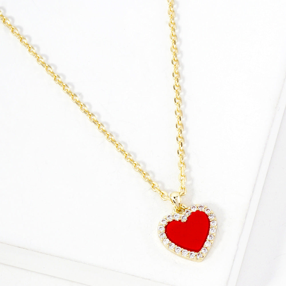 Madeline Love Gold, Red Gold Dipped CZ Stone Paved Rim Heart Pendant Necklace - Jewelry