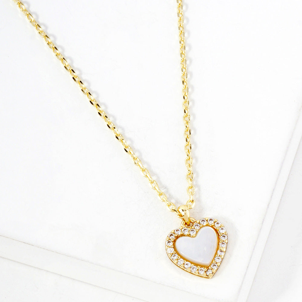 Madeline Love Gold, White Gold Dipped CZ Stone Paved Rim Heart Pendant Necklace - Jewelry