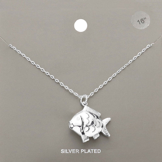 Madeline Love Silver Silver Plated Metal Fish Pendant Necklace - Necklaces