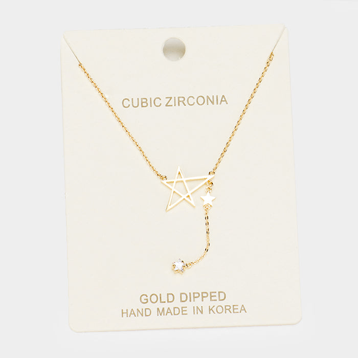 Madeline Love Clear, Gold Gold Dipped Cubic Zirconia Star Pendant Necklace - Necklaces