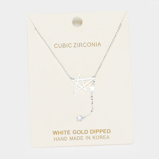 Madeline Love Clear, Rhodium White Gold Dipped Cubic Zirconia Star Pendant Necklace - Necklaces