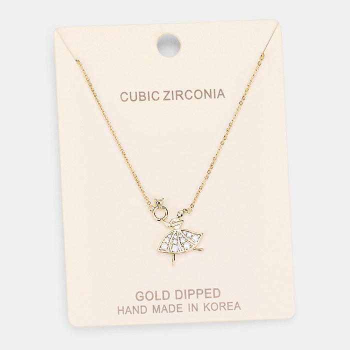 Madeline Love Clear, Gold Gold Dipped Cubic Zirconia Ballerina Pendant Necklace - Necklaces