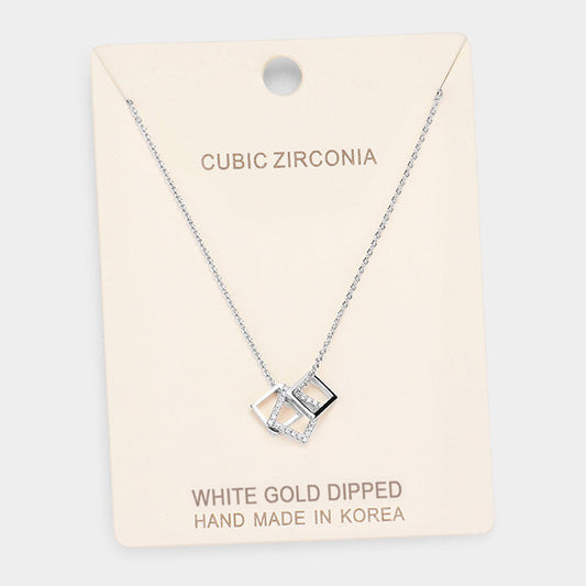 Madeline Love Clear, Rhodium White Gold Dipped Cubic Zirconia Square Pendant Necklace - Necklaces