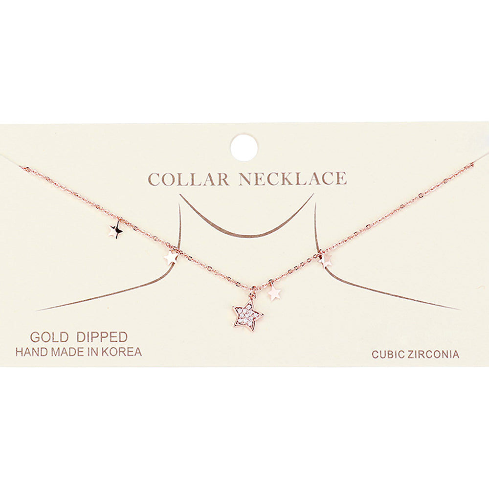 Madeline Love Clear, Rose Gold Gold Dipped Cubic Zirconia Pave Star Pendant Necklace - Necklaces