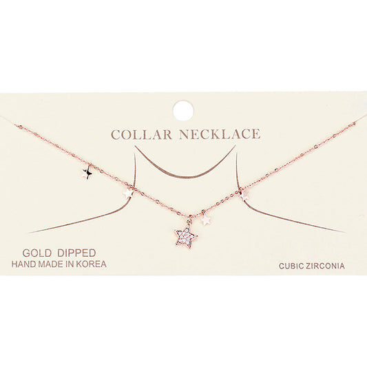 Madeline Love Clear, Rose Gold Gold Dipped Cubic Zirconia Pave Star Pendant Necklace - Necklaces